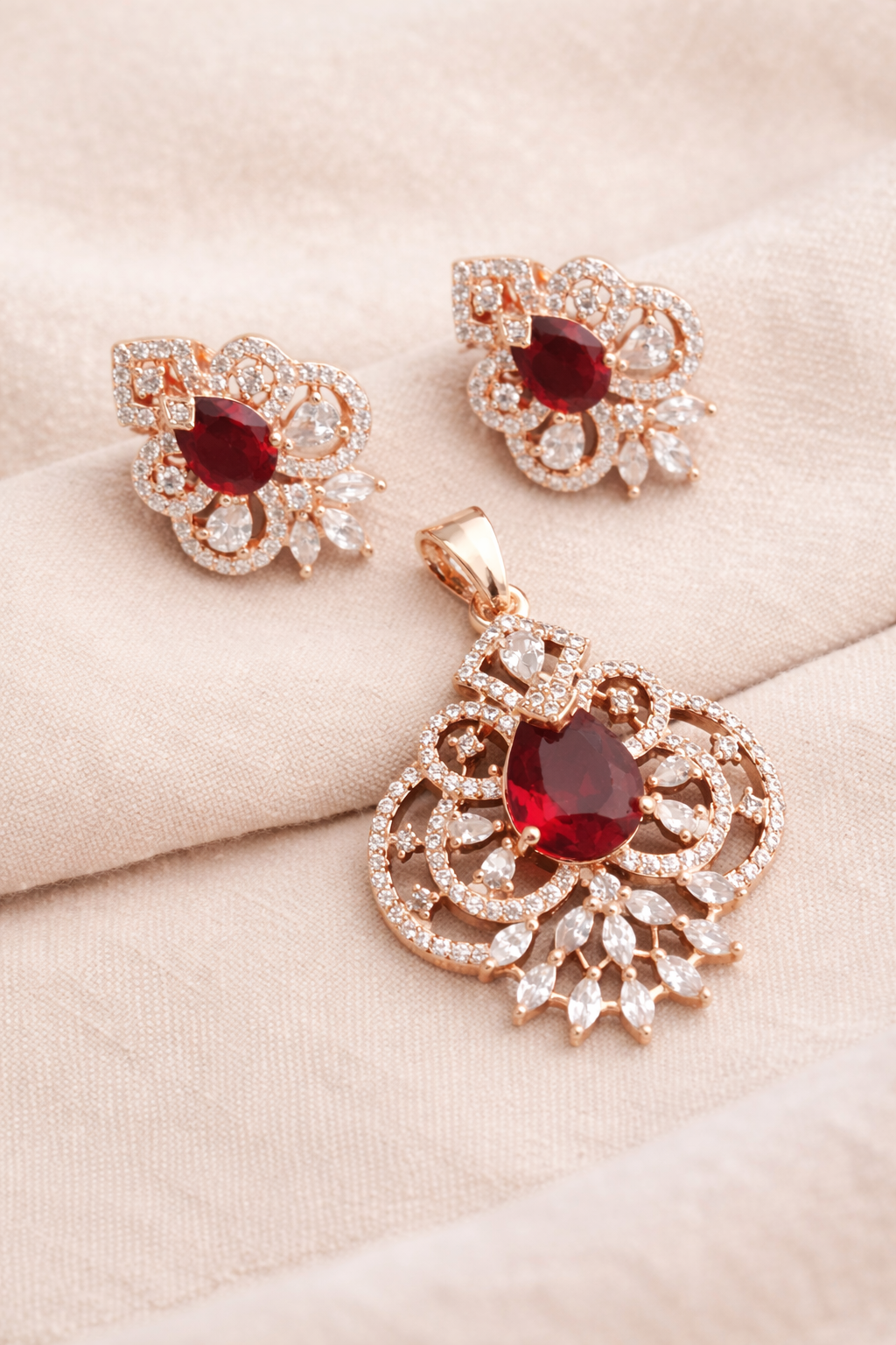 Elegant red gemstone jewelry set