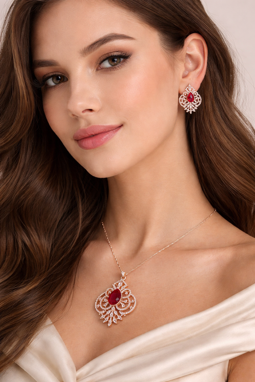 Elegant red gemstone jewelry set